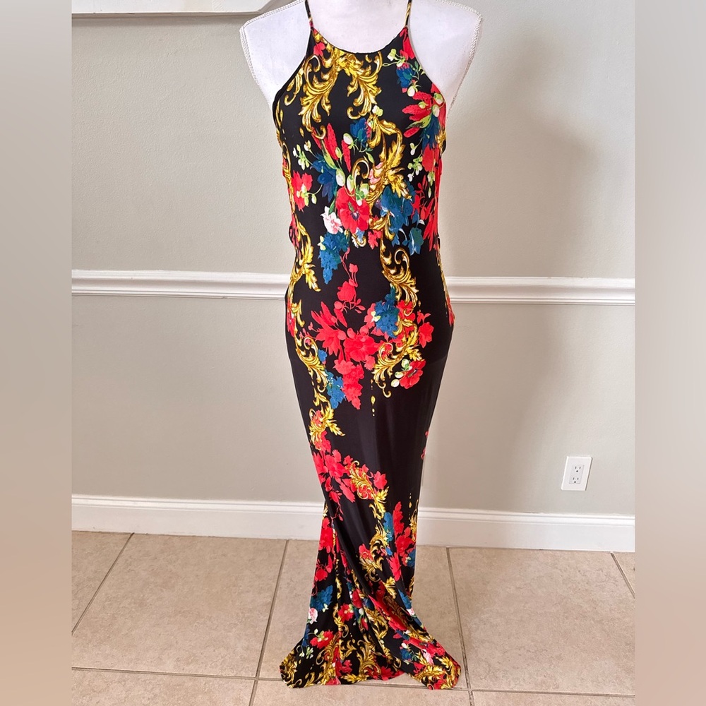 Floral Maxi Dress - Black, Red, Blue, Gold